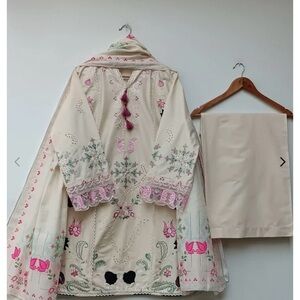 Embroidered Cream and Pink Women's Top